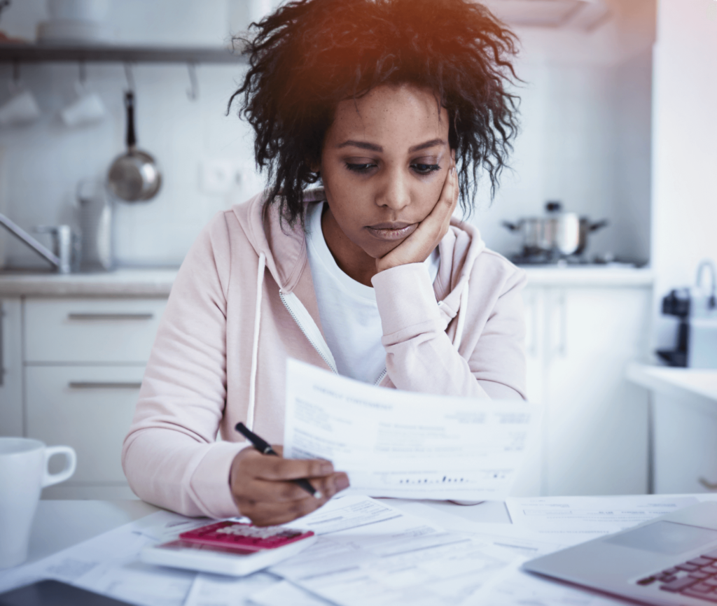 Woman paying bills